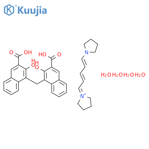 4-[(3-carboxy-2-hydroxy-1-naphthyl)methyl]-3-hydroxy-naphthalene-2-carboxylic acid; 1-[(2E,4E)-5-pyrrolidin-1-ylpenta-2,4-dienylidene]pyrrolidin-1-ium; tetrahydrate structure