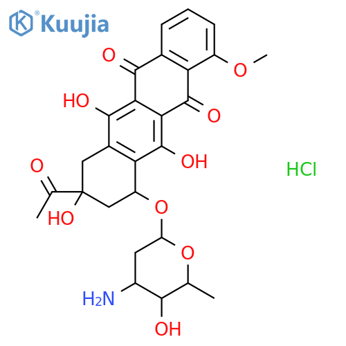 5,12-Naphthacenedione,8-acetyl-10-[(3-amino-2,3,6-trideoxy-b-L-arabino-hexopyranosyl)oxy]-7,8,9,10-tetrahydro-6,8,11-trihydroxy-1-methoxy-,hydrochloride, (8S-cis)- (9CI) structure