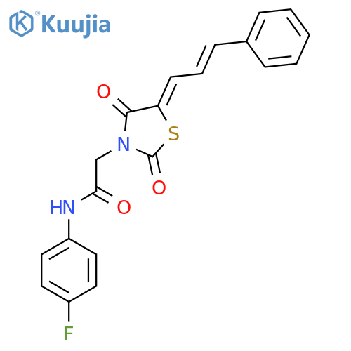 2-(5Z)-2,4-dioxo-5-(2E)-3-phenylprop-2-en-1-ylidene-1,3-thiazolidin-3-yl-N-(4-fluorophenyl)acetamide structure