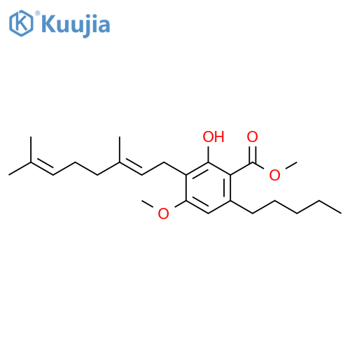 Benzoic acid,3-(3,7-dimethyl-2,6-octadienyl)-2-hydroxy-4-methoxy-6-pentyl-, methylester, (E)- structure
