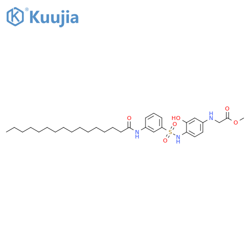 Glycine,N-[3-hydroxy-4-[[[3-[(1-oxohexadecyl)amino]phenyl]sulfonyl]amino]phenyl]-, methyl ester structure
