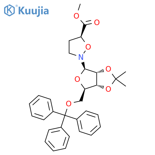 Methyl (5S)-2-[(3aR,4R,6R,6aR)-2,2-dimethyl-6-(trityloxymethyl)-3a,4,6,6a-tetrahydrofuro[3,4-d][1,3]dioxol-4-yl]-1,2-oxazolidine-5-carboxylate structure