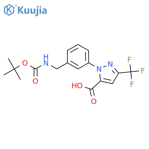 2-[3-[(tert-butoxycarbonylamino)methyl]phenyl]-5-(trifluoromethyl)pyrazole-3-carboxylic acid structure