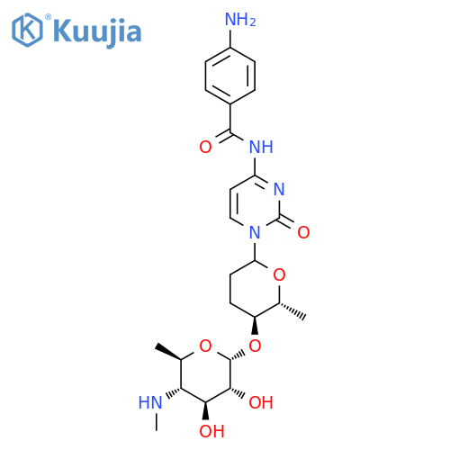 4-Amino-N-[1-[(5S,6R)-5-[(2R,3R,4S,5S,6R)-3,4-dihydroxy-6-methyl-5-(methylamino)oxan-2-yl]oxy-6-methyloxan-2-yl]-2-oxopyrimidin-4-yl]benzamide structure