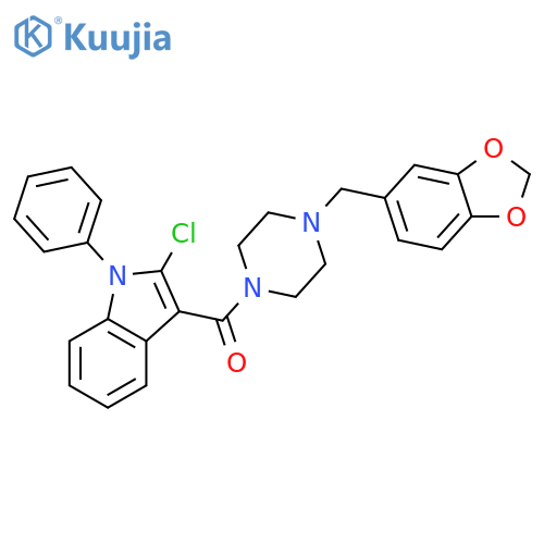 Piperazine,1-(1,3-benzodioxol-5-ylmethyl)-4-[(2-chloro-1-phenyl-1H-indol-3-yl)carbonyl]- structure