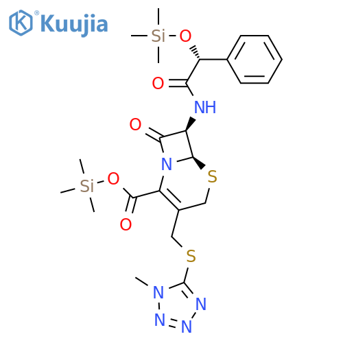 5-Thia-1-azabicyclo[4.2.0]oct-2-ene-2-carboxylicacid,3-[[(1-methyl-1H-tetrazol-5-yl)thio]methyl]-8-oxo-7-[[phenyl[(trimethylsilyl)oxy]acetyl]amino]-,trimethylsilyl ester, [6R-[6a,7b(R*)]]- (9CI) structure