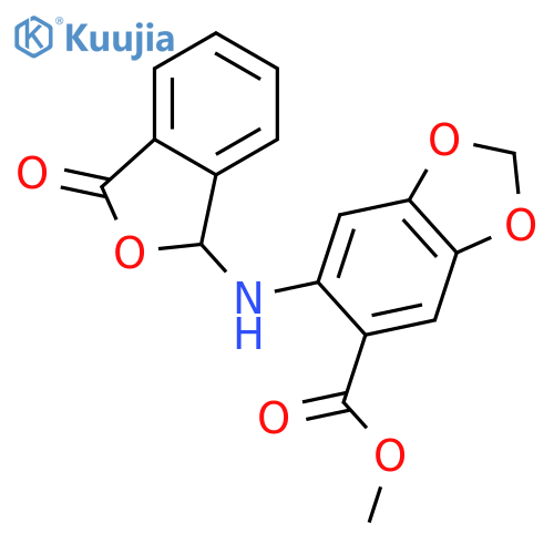 1,3-Benzodioxole-5-carboxylicacid, 6-[(1,3-dihydro-3-oxo-1-isobenzofuranyl)amino]-, methyl ester structure