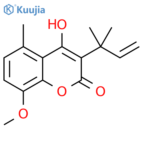 2H-1-Benzopyran-2-one,3-(1,1-dimethyl-2-propenyl)-4-hydroxy-8-methoxy-5-methyl- structure