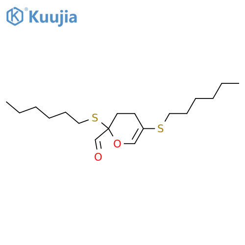 2H-Pyran-2-carboxaldehyde, 2,5-bis(hexylthio)-3,4-dihydro- structure