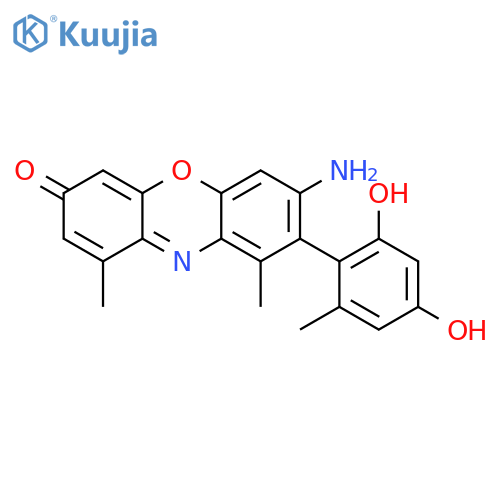 7-Amino-8-(2,4-dihydroxy-6-methyl-phenyl)-1,9-dimethyl-phenoxazin-3-on structure