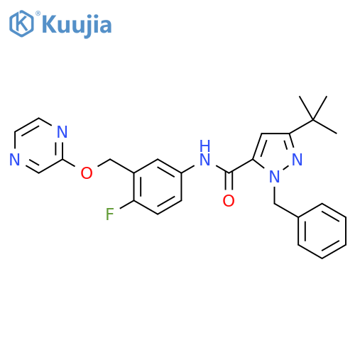 1H-Pyrazole-5-carboxamide,3-(1,1-dimethylethyl)-N-[4-fluoro-3-[(pyrazinyloxy)methyl]phenyl]-1-(phenylmethyl)- structure