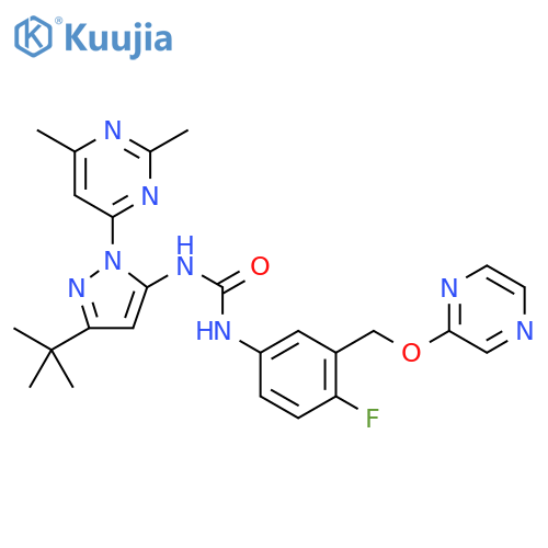 Urea,N-[3-(1,1-dimethylethyl)-1-(2,6-dimethyl-4-pyrimidinyl)-1H-pyrazol-5-yl]-N'-[4-fluoro-3-[(pyrazinyloxy)methyl]phenyl]- structure