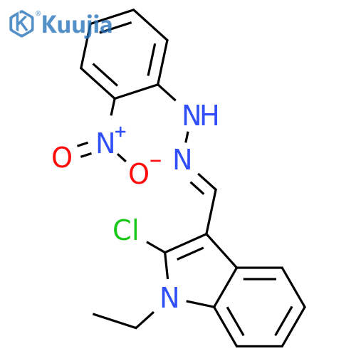1H-Indole-3-carboxaldehyde,2-chloro-1-ethyl-, 2-(2-nitrophenyl)hydrazone structure