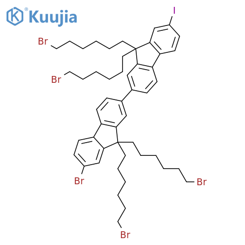 2,2'-Bi-9H-fluorene, 7-bromo-9,9,9',9'-tetrakis(6-bromohexyl)-7'-iodo- structure
