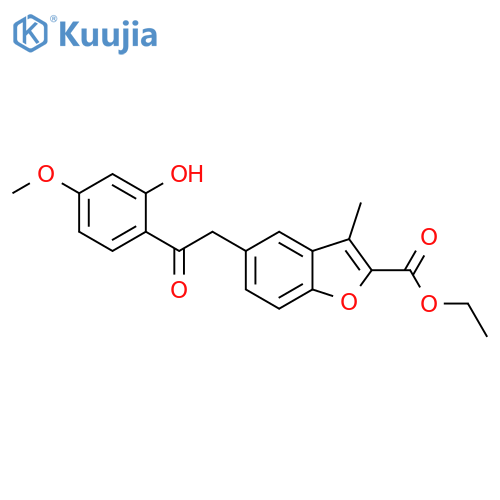 2-Benzofurancarboxylic acid,5-[2-(2-hydroxy-4-methoxyphenyl)-2-oxoethyl]-3-methyl-, ethyl ester structure