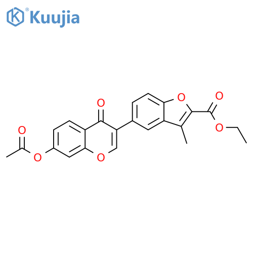2-Benzofurancarboxylic acid,5-[7-(acetyloxy)-4-oxo-4H-1-benzopyran-3-yl]-3-methyl-, ethyl ester structure