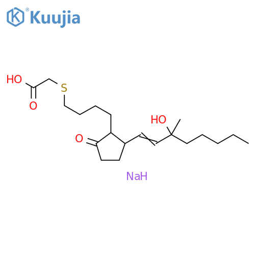 Acetic acid, 2-[[4-[2-(3-hydroxy-3-methyl-1-octen-1-yl)-5-oxocyclopentyl]butyl]thio]-, sodium salt (1:1) structure