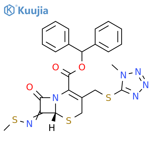 5-Thia-1-azabicyclo[4.2.0]oct-2-ene-2-carboxylic acid,3-[[(1-methyl-1H-tetrazol-5-yl)thio]methyl]-7-[(methylthio)imino]-8-oxo-,diphenylmethyl ester, (R)- structure