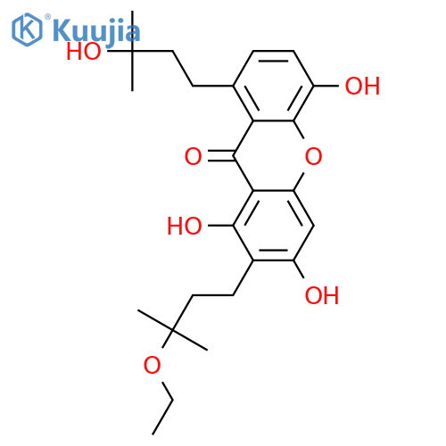 1,3,5-Trihydroxy-2,8-diprenylxanthone; 2',2'',3',3''-Tetrahydro, 3'-ethoxy, 3''-hydroxy structure