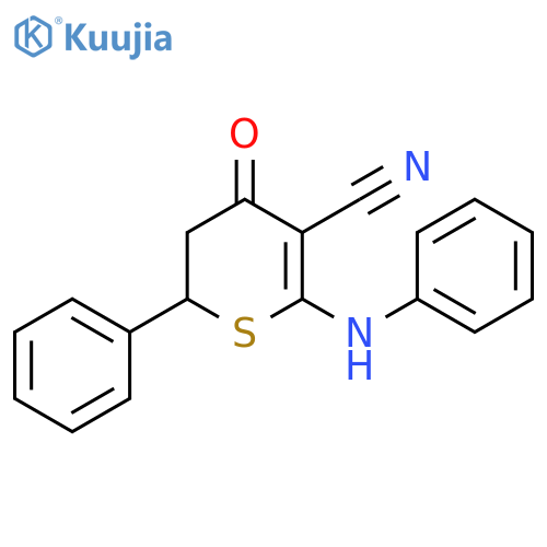 2H-Thiopyran-5-carbonitrile,3,4-dihydro-4-oxo-2-phenyl-6-(phenylamino)- structure