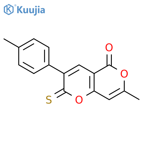 2H,5H-Pyrano[4,3-b]pyran-5-one, 7-methyl-3-(4-methylphenyl)-2-thioxo- structure