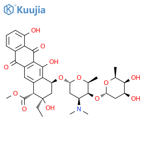 1-Naphthacenecarboxylicacid,2-ethyl-1,2,3,4,6,11-hexahydro-2,5,7-trihydroxy-6,11-dioxo-4-[[2,3,6-trideoxy-4-O-(2,6-dideoxy-a-L-lyxo-hexopyranosyl)-3-(dimethylamino)-a-L-lyxo-hexopyranosyl]oxy]-,methyl ester, (1R,2R,4S)- structure