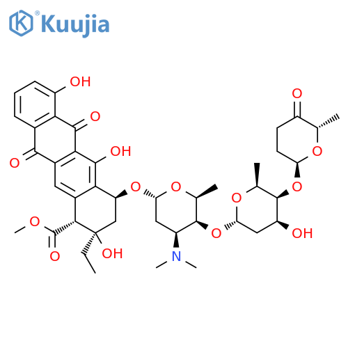 1-Naphthacenecarboxylicacid,2-ethyl-1,2,3,4,6,11-hexahydro-2,5,7-trihydroxy-6,11-dioxo-4-[[2,3,6-trideoxy-4-O-[2,6-dideoxy-4-O-[(2R,6R)-tetrahydro-6-methyl-5-oxo-2H-pyran-2-yl]-a-L-lyxo-hexopyranosyl]-3-(dimethylamino)-a-L-lyxo-hexopyranosyl]oxy]-,methyl ester, (1R,2R,4S)- structure
