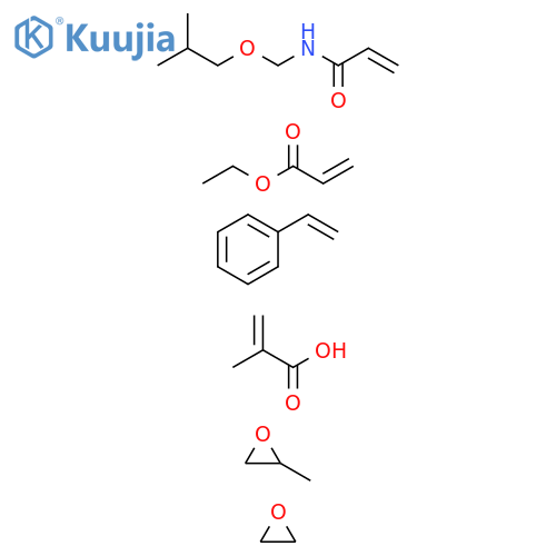 2-Propenoicacid,2-methyl-,polymerwithethenylbenzene,ethyl2-propenoate,methyloxirane,N-[(2-methylpropoxy)methyl]-2-propenamideandoxirane structure