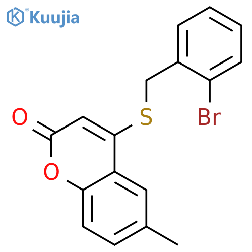 2H-1-BENZOPYRAN-2-ONE, 4-[[(2-BROMOPHENYL)METHYL]THIO]-6-METHYL- structure