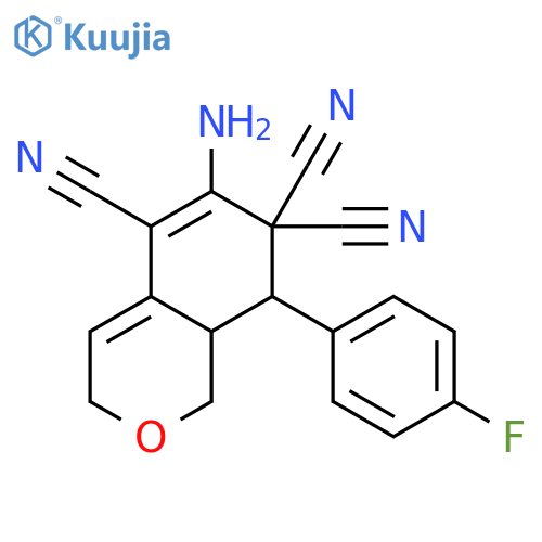 6-amino-8-(4-fluorophenyl)-8,8a-dihydro-1H-isochromene-5,7,7(3H)-tricarbonitrile structure