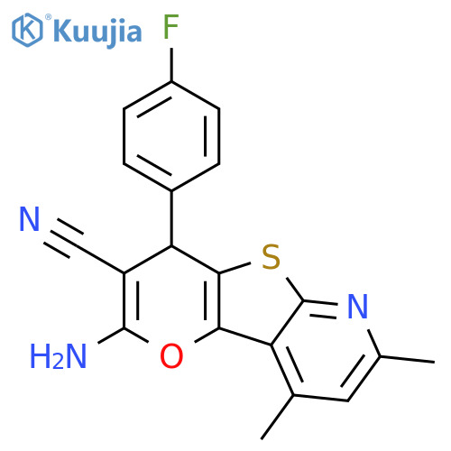 2-amino-4-(4-fluorophenyl)-7,9-dimethyl-4H-pyrano[2',3':4,5]thieno[2,3-b]pyridine-3-carbonitrile structure