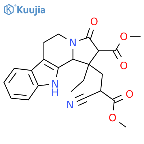 Methyl 1-(2-cyano-3-methoxy-3-oxopropyl)-1-ethyl-3-oxo-5,6,11,11b-tetrahydro-2H-indolizino[8,7-b]indole-2-carboxylate structure