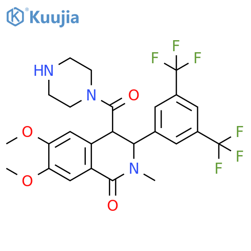Piperazine,1-[[3-[3,5-bis(trifluoromethyl)phenyl]-1,2,3,4-tetrahydro-6,7-dimethoxy-2-methyl-1-oxo-4-isoquinolinyl]carbonyl]- structure