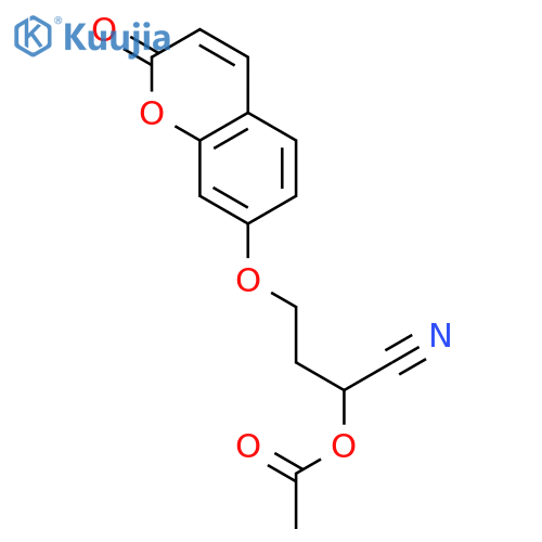 Butanenitrile, 2-(acetyloxy)-4-[(2-oxo-2H-1-benzopyran-7-yl)oxy]- structure