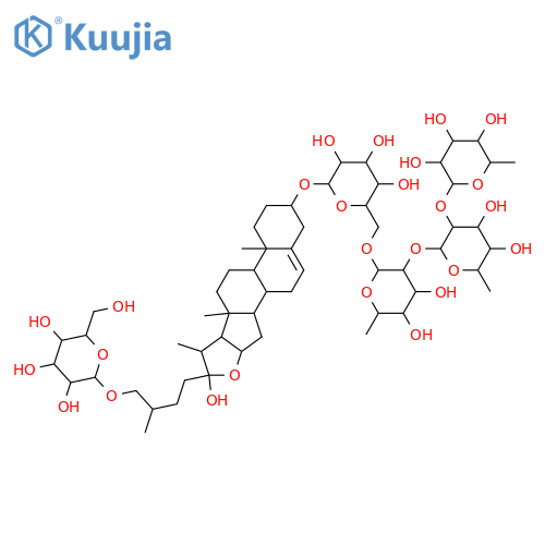 β-D-Glucopyranoside, (3β,22α,25R)-26-(β-D-glucopyranosyloxy)-22-hydroxyfurost-5-en-3-yl O-6-deoxy-α-L-mannopyranosyl-(1→2)-O-6-deoxy-α-L-mannopyranosyl-(1→2)-O-6-deoxy-α-L-mannopyranosyl-(1→6)- (9CI) structure