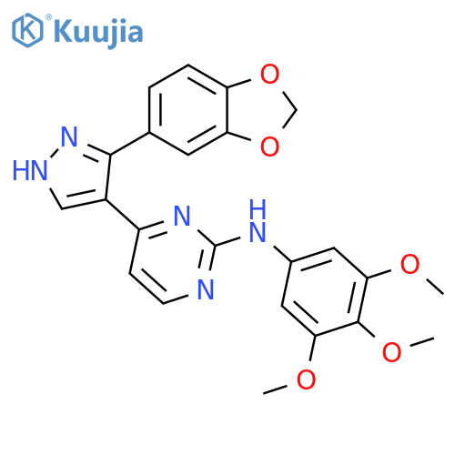 2-Pyrimidinamine,4-[3-(1,3-benzodioxol-5-yl)-1H-pyrazol-4-yl]-N-(3,4,5-trimethoxyphenyl)- structure