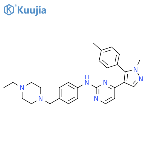 2-Pyrimidinamine,N-[4-[(4-ethyl-1-piperazinyl)methyl]phenyl]-4-[1-methyl-5-(4-methylphenyl)-1H-pyrazol-4-yl]- structure