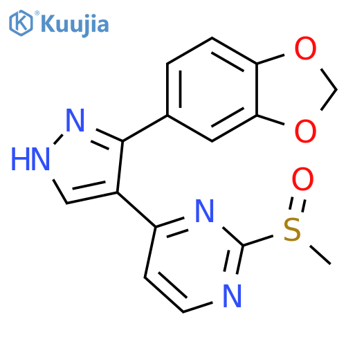 Pyrimidine,4-[3-(1,3-benzodioxol-5-yl)-1H-pyrazol-4-yl]-2-(methylsulfinyl)- structure