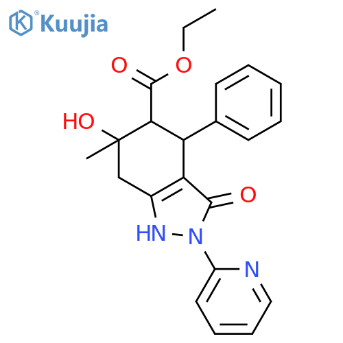 2H-Indazole-5-carboxylicacid, 4,5,6,7-tetrahydro-3,6-dihydroxy-6-methyl-4-phenyl-2-(2-pyridinyl)-,ethyl ester, (4a,5b,6a)- (9CI) structure