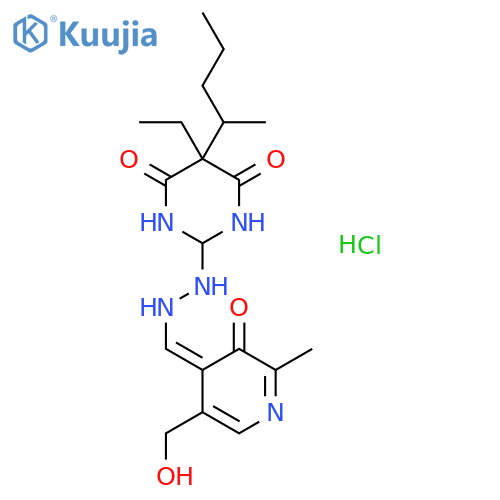 4-Pyridinecarboxaldehyde,3-hydroxy-5-(hydroxymethyl)-2-methyl-,2-[5-ethylhexahydro-5-(1-methylbutyl)-4,6-dioxo-2-pyrimidinyl]hydrazone,hydrochloride (1:1) structure