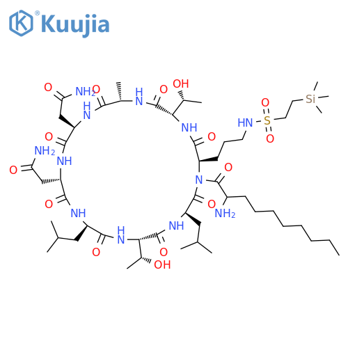 CYCLO[L-ALANYL-D-ASPARAGINYL-L-ASPARAGINYL-D-LEUCYL-L-THREONYL-D-LEUCYL-(2R)-2-AMINODECANOYL-N5-[[2-(TRIMETHYLSILYL)ETHYL]SULFONYL]-L-ORNITHYL-L-THREONYL] structure