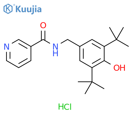 3-Pyridinecarboxamide, N-[[3,5-bis(1,1-dimethylethyl)-4-hydroxyphenyl]methyl]-, hydrochloride (1:1) structure