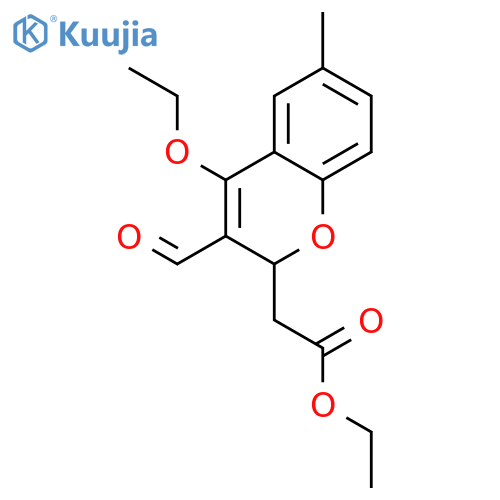2H-1-BENZOPYRAN-2-ACETIC ACID, 4-ETHOXY-3-FORMYL-6-METHYL-, ETHYL ESTER structure