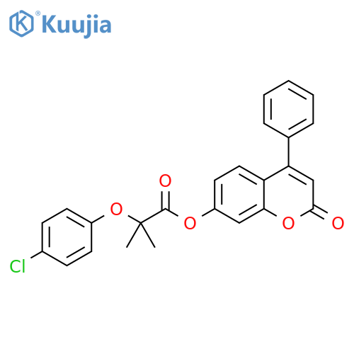 Propanoic acid, 2-(4-chlorophenoxy)-2-methyl-, 2-oxo-4-phenyl-2H-1-benzopyran-7-yl ester structure