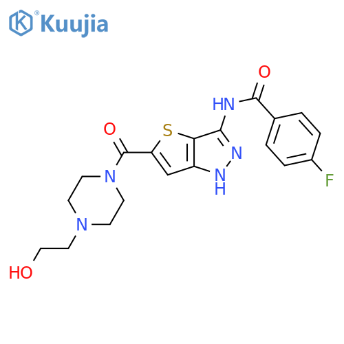Benzamide,4-fluoro-N-[5-[[4-(2-hydroxyethyl)-1-piperazinyl]carbonyl]-1H-thieno[3,2-c]pyrazol-3-yl]- structure