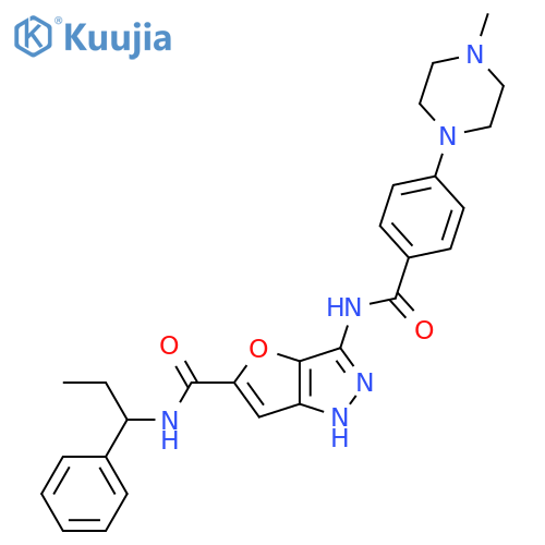 3-[[4-(4-Methylpiperazin-1-yl)benzoyl]amino]-N-(1-phenylpropyl)-1H-furo[3,2-c]pyrazole-5-carboxamide structure
