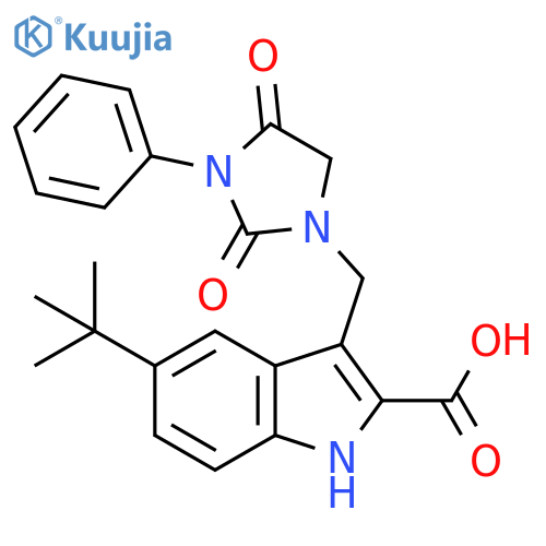 1H-Indole-2-carboxylic acid,5-(1,1-dimethylethyl)-3-[(2,4-dioxo-3-phenyl-1-imidazolidinyl)methyl]- structure