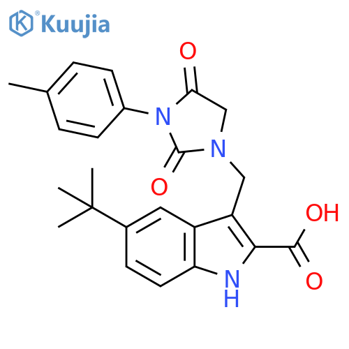 1H-Indole-2-carboxylic acid,5-(1,1-dimethylethyl)-3-[[3-(4-methylphenyl)-2,4-dioxo-1-imidazolidinyl]methyl]- structure