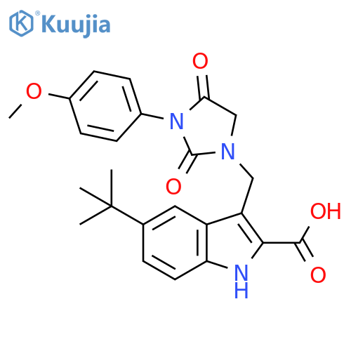 1H-Indole-2-carboxylic acid,5-(1,1-dimethylethyl)-3-[[3-(4-methoxyphenyl)-2,4-dioxo-1-imidazolidinyl]methyl]- structure