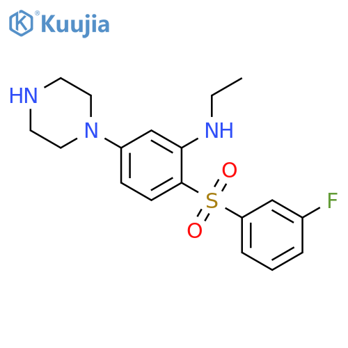 Benzenamine, N-ethyl-2-[(3-fluorophenyl)sulfonyl]-5-(1-piperazinyl)- structure
